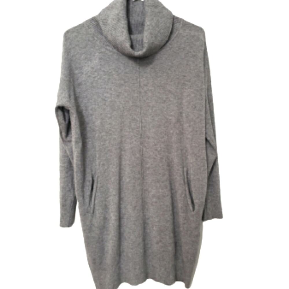 Simply Couture Cowlneck Gray Sweater Pocket Drop‎ Shoulder Tunic Dress Medium